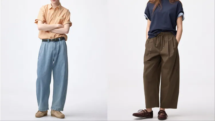 GU輕型牛仔BARREL LEG錐形輕便褲（左）優惠價890元、Barrel Ankle輕便錐形褲（右）優惠價590元。品牌提供