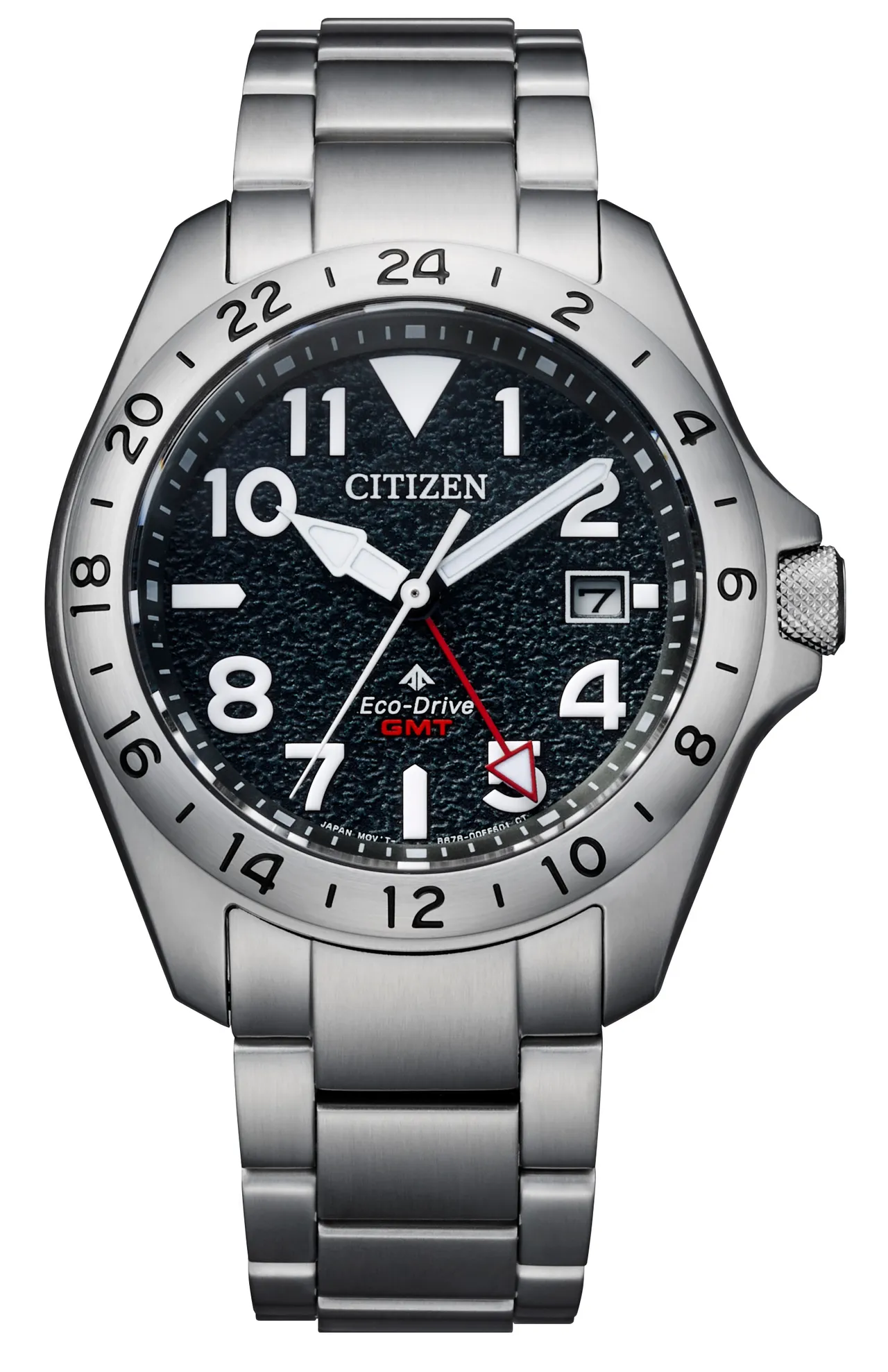 CITIZEN光動能GMT兩地時間顯示腕錶BJ7150-50E，2萬2800元。品牌提供