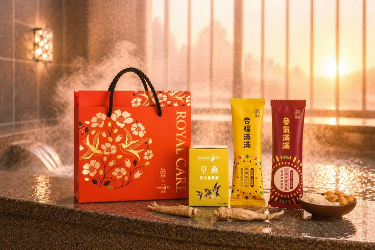 晶泉丰旅攜手品牌皇燕の惠，母親節專案入住即贈「參參不息杏福燕窩」養生禮盒。晶泉丰旅提供