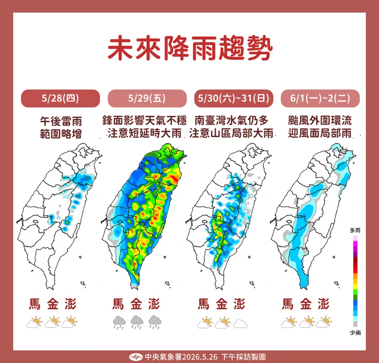 降雨趨勢。氣象署提供