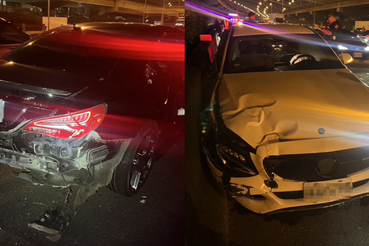 國道變賽道?雙賓士疑國1高速追逐擦撞 後車急閃涉「危險駕駛」警追查中