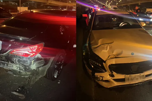 國道變賽道？雙賓士疑國1高速追逐擦撞　後車急閃涉「危險駕駛」警追查中