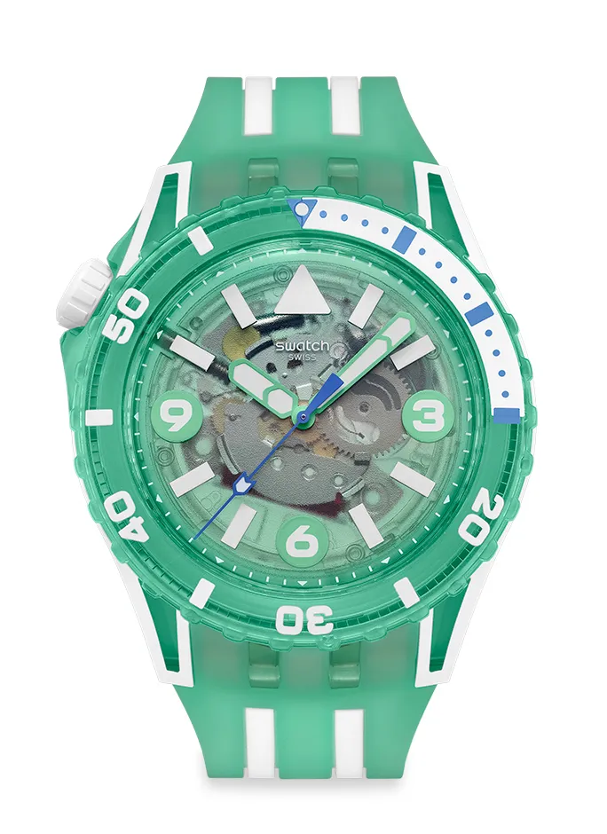 SWATCH SCUBAQUA系列MEDUSEA腕錶（綠色款），4850元。品牌提供