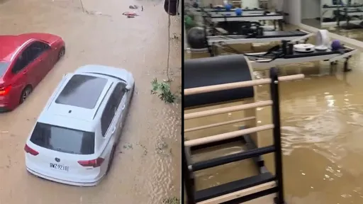 內湖淹水！多輛車泡水倒一排　洪水灌進健身房 (圖輯)