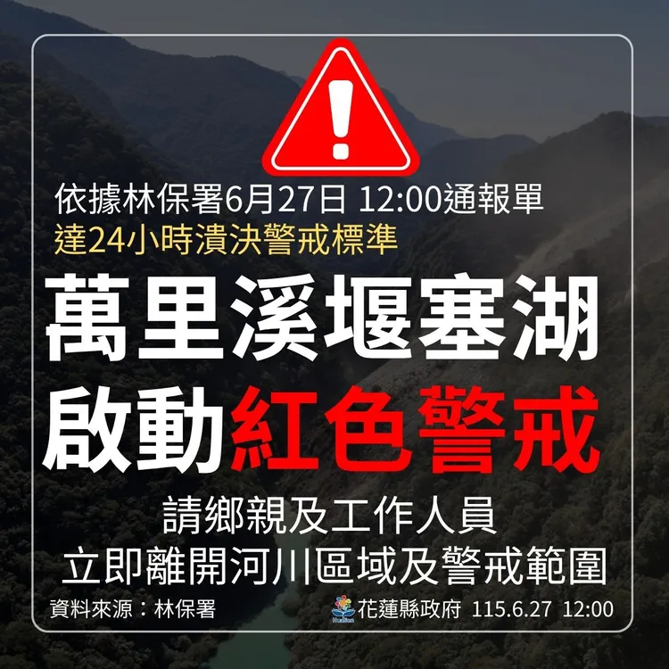 花蓮萬里溪發布紅色警戒。縣府提供