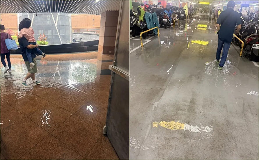 大雨狂炸新北！三峽道路成小河　板橋市府廣場前積水灌進地下停車場