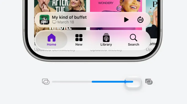 iOS27加入透明度調整滑桿，讓使用者能依照偏好改變介面效果。Apple WWDC畫面