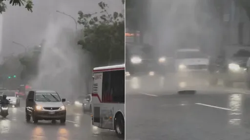台北大雨「信義區馬路噴驚人水柱」　網笑：水箭龜發射