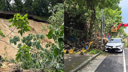 內湖大片土石崩落　砸中路旁轎車