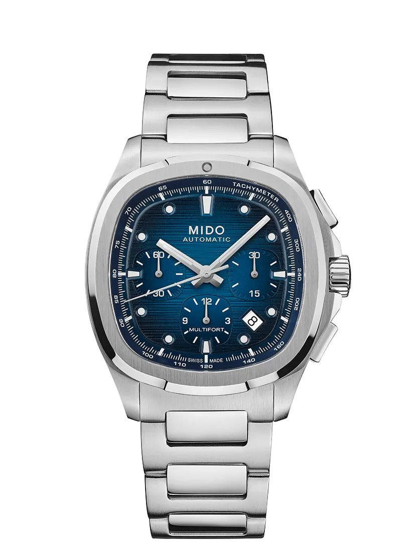 MIDO Multifort TV Chronograph計時碼錶藍面漸層款，8萬1000元。品牌提供