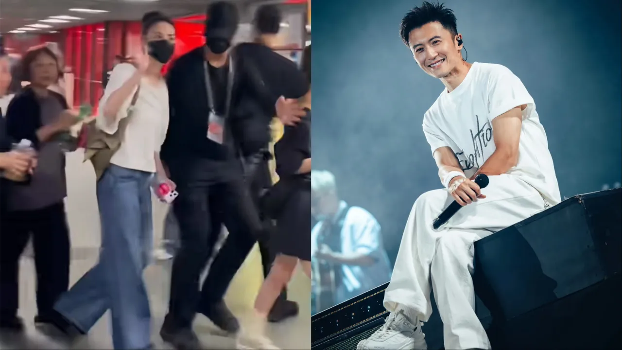 王菲（左圖中）低調現身謝霆鋒（右）演唱會。翻攝微博