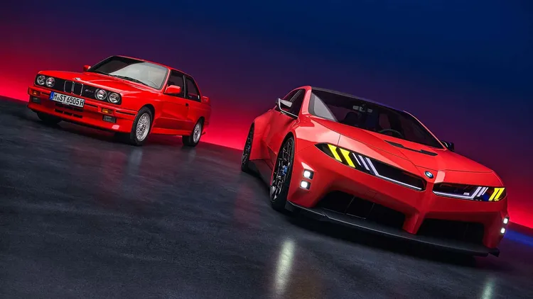 M Concept Neue Klasse外型汲取不少來自初代M3(左)的DNA，預計2027年問世的純電M3量產版，外型與此次概念車(右)將有相當高的相似度。原廠照片
