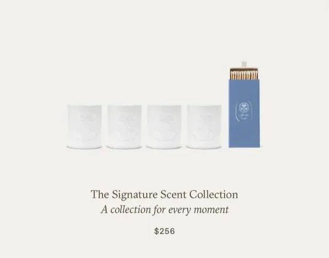 梅根的「Signature Scent Collection」香氛蠟燭套組，售價256美元。翻攝官網