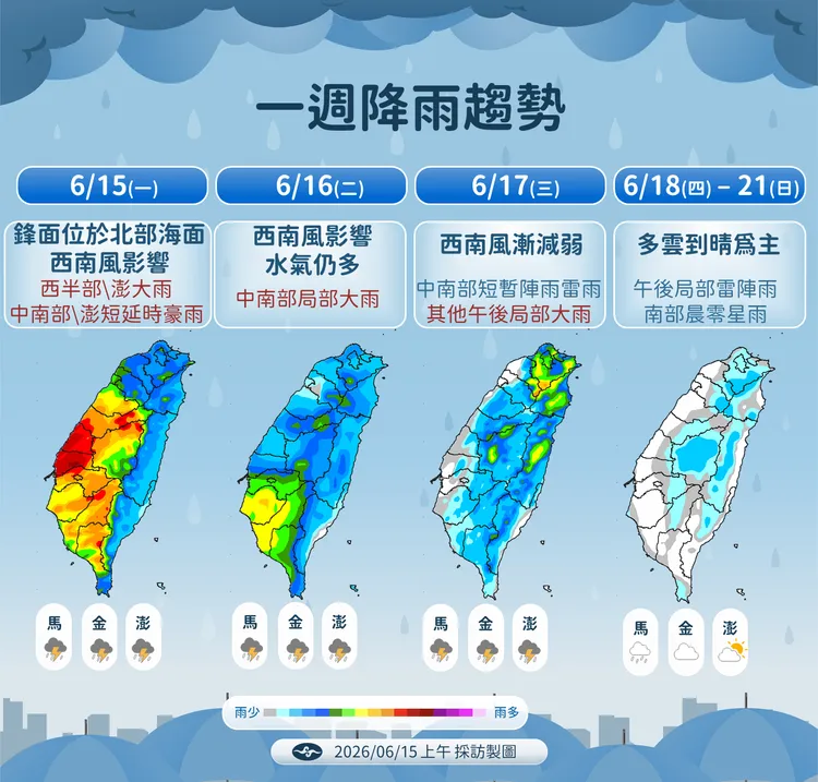 降雨趨勢。氣象署提供