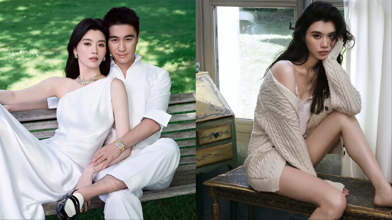 何猷君（左圖右）與奚夢瑤（左圖左、右圖）一齊登上《VOGUE Wedding》封面。翻攝《VOGUE》微博