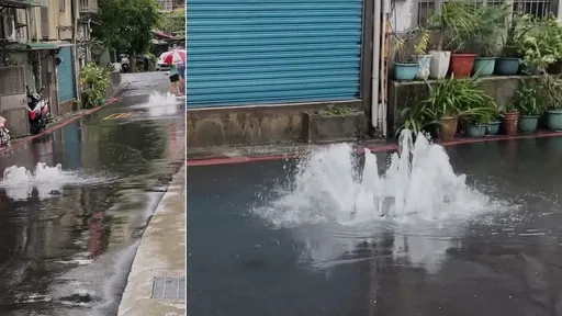 午後大雨「內湖人孔蓋變噴泉」　居民堆沙包自保