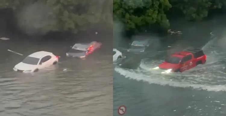 今日南台灣持續出現猛烈雨勢，台南永康傳出淹水災情。Threads網友「@listen_yu_176」授權提供