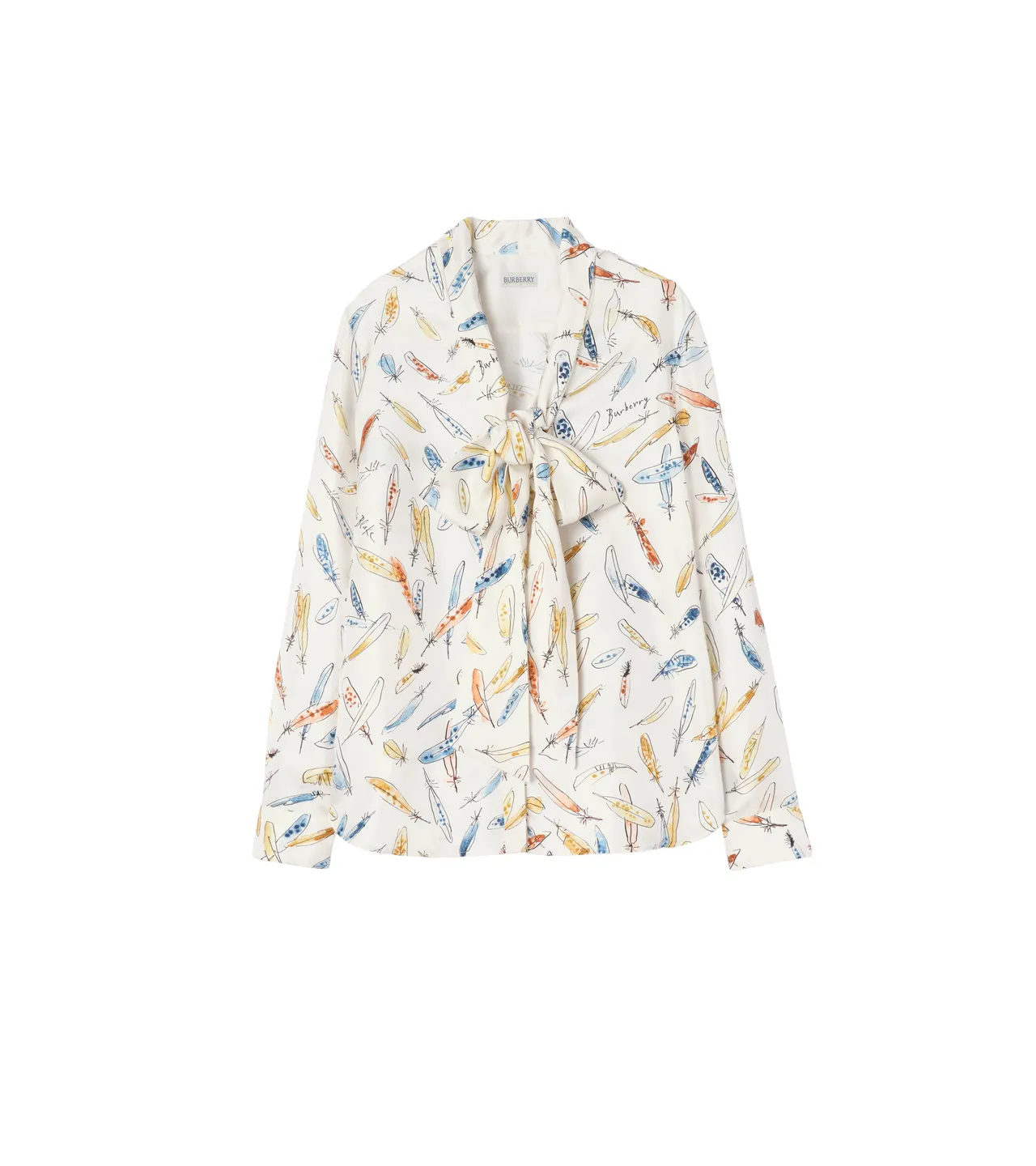 Burberry墨藍色羽毛印花絲巾女裝襯衫，6萬9000元。品牌提供