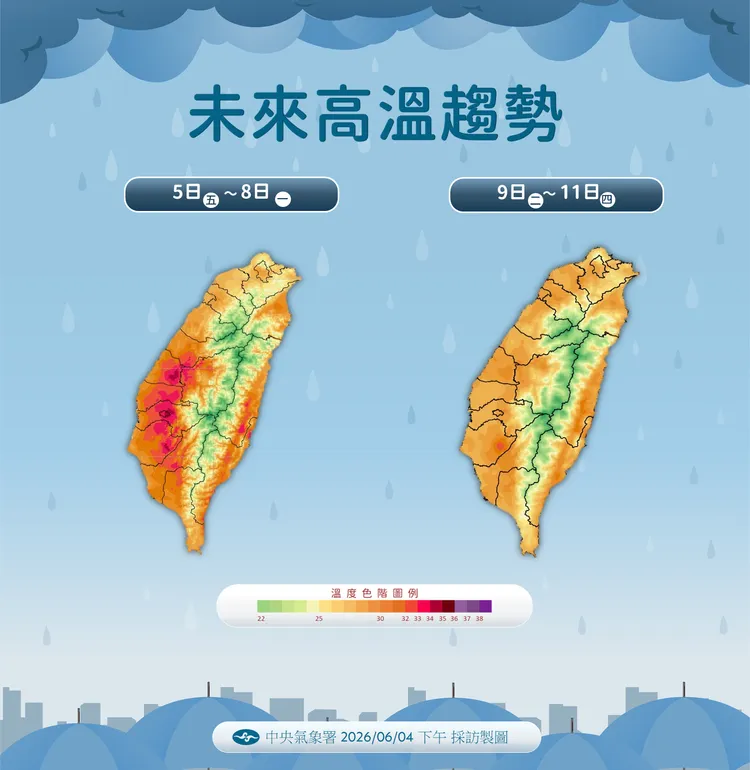 未來一週高溫趨勢。氣象署提供
