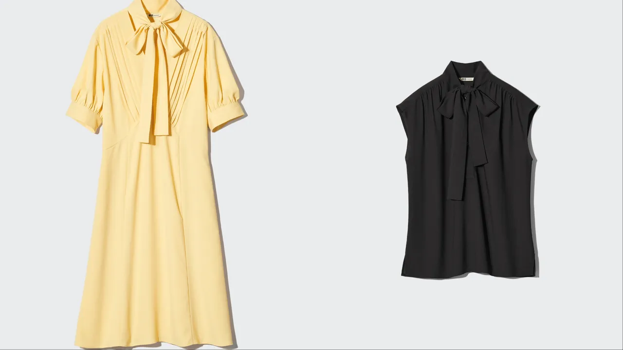 UNIQLO F.RISSO 2026夏日膠囊系列領結洋裝（左）1290元、領結上衣（右）790元。品牌提供