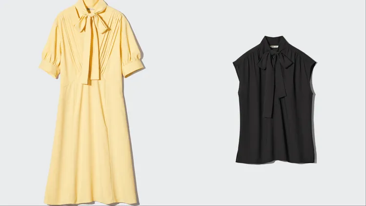 UNIQLO F.RISSO 2026夏日膠囊系列領結洋裝（左）1290元、領結上衣（右）790元。品牌提供