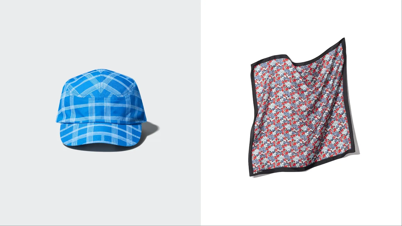 UNIQLO F.RISSO 2026夏日膠囊系列格紋帽子（左）590元、花朵絲質方巾（右）790元。品牌提供