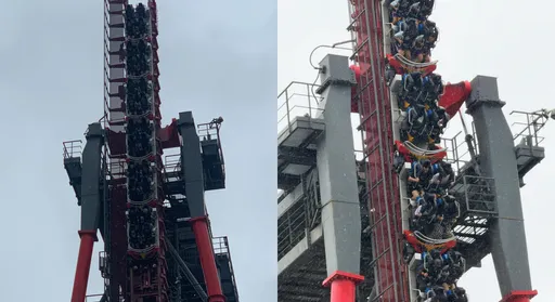 麗寶斷軌雲霄飛車　遊客「垂直90度卡半空」 ！颳風下雨超恐怖