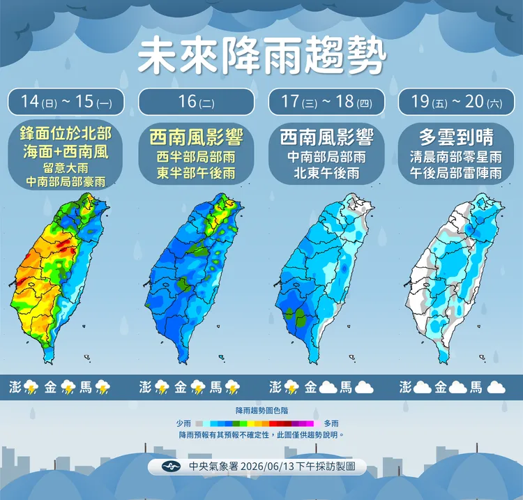 未來一週降雨趨勢。氣象署提供