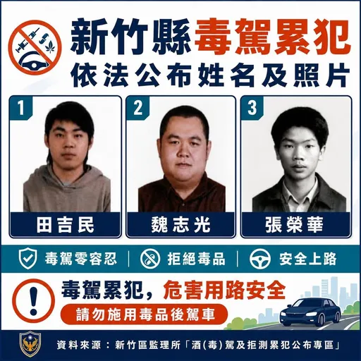 毒駕零容忍！竹縣警局公布累犯照片　展現鐵腕執法決心