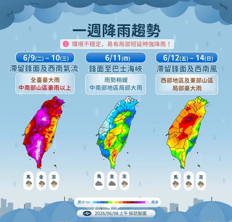 降雨趨勢。氣象署提供