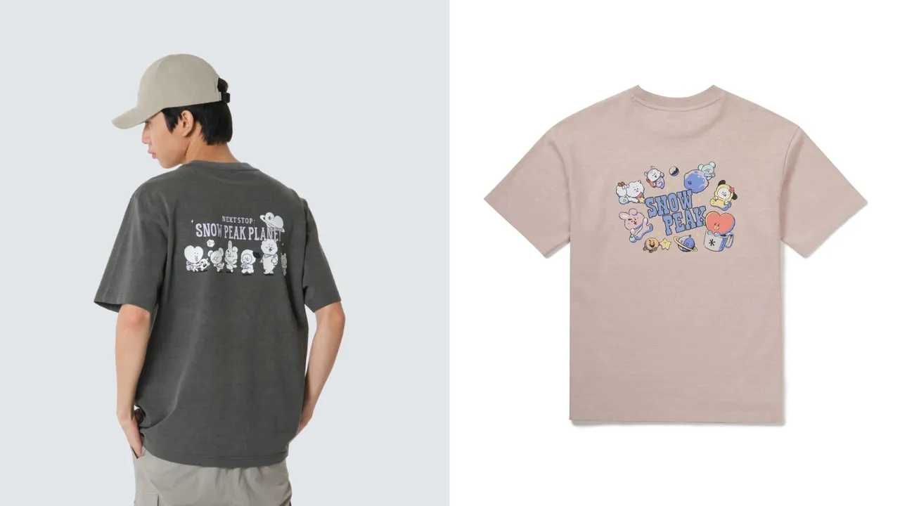 Snow Peak X BT21聯名系列圖案短袖T恤，各1590元。品牌提供