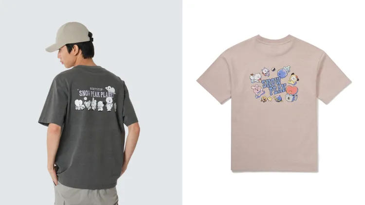 Snow Peak X BT21聯名系列圖案短袖T恤，各1590元。品牌提供
