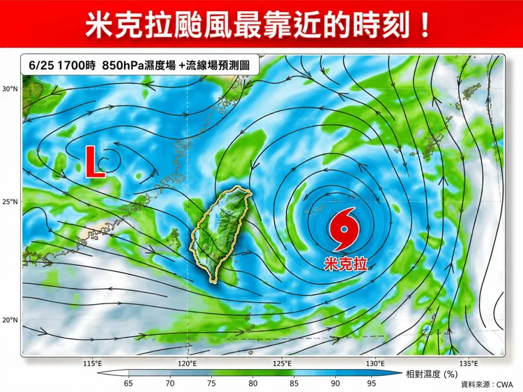 氣象專家提醒，明天颱風離台最近，海上活動應盡量避免。翻攝林老師氣象站臉書
