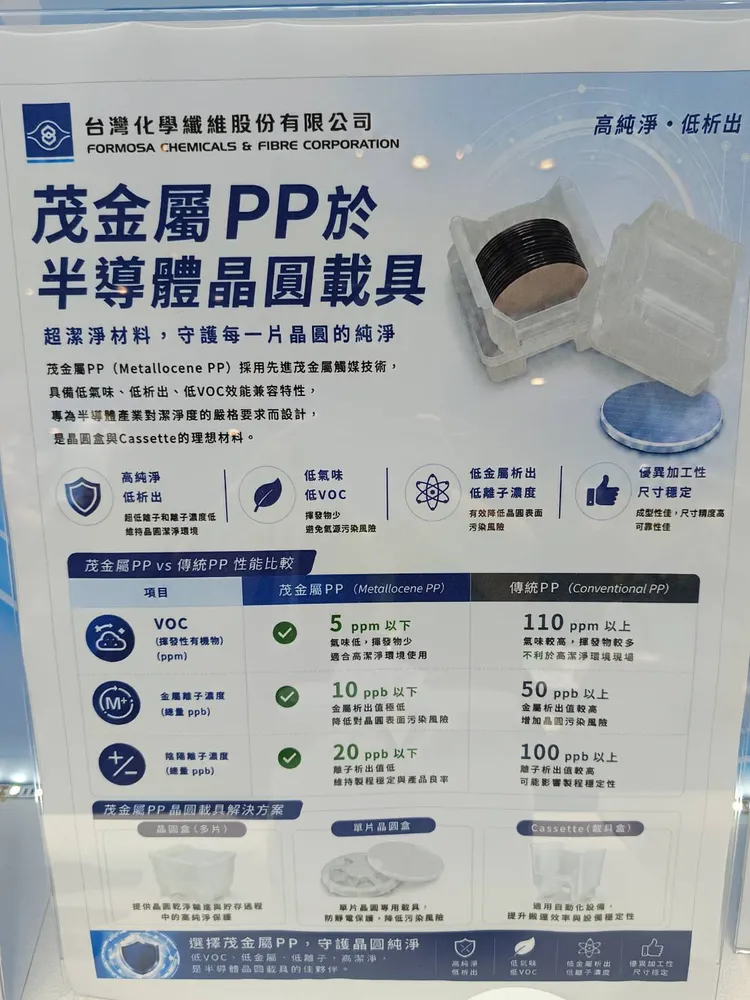 台化今年底將量產高潔淨度茂金屬PP，可應用於FOUP、FOSB 等半導體晶圓載具，為世界第三家PP晶圓載具材料的供應商。許麗珍攝