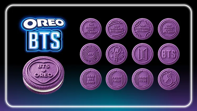 OREO也首次推出象徵BTS粉絲文化的紫色餅乾外層。業者提供