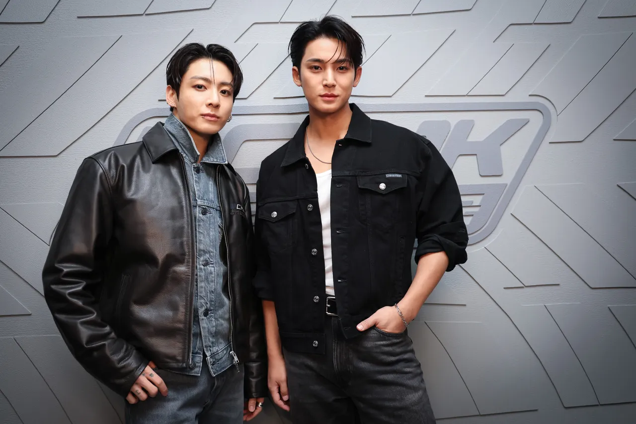 同為「97line」好友的田柾國、金珉奎，在Calvin Klein活動夢幻同框。品牌提供