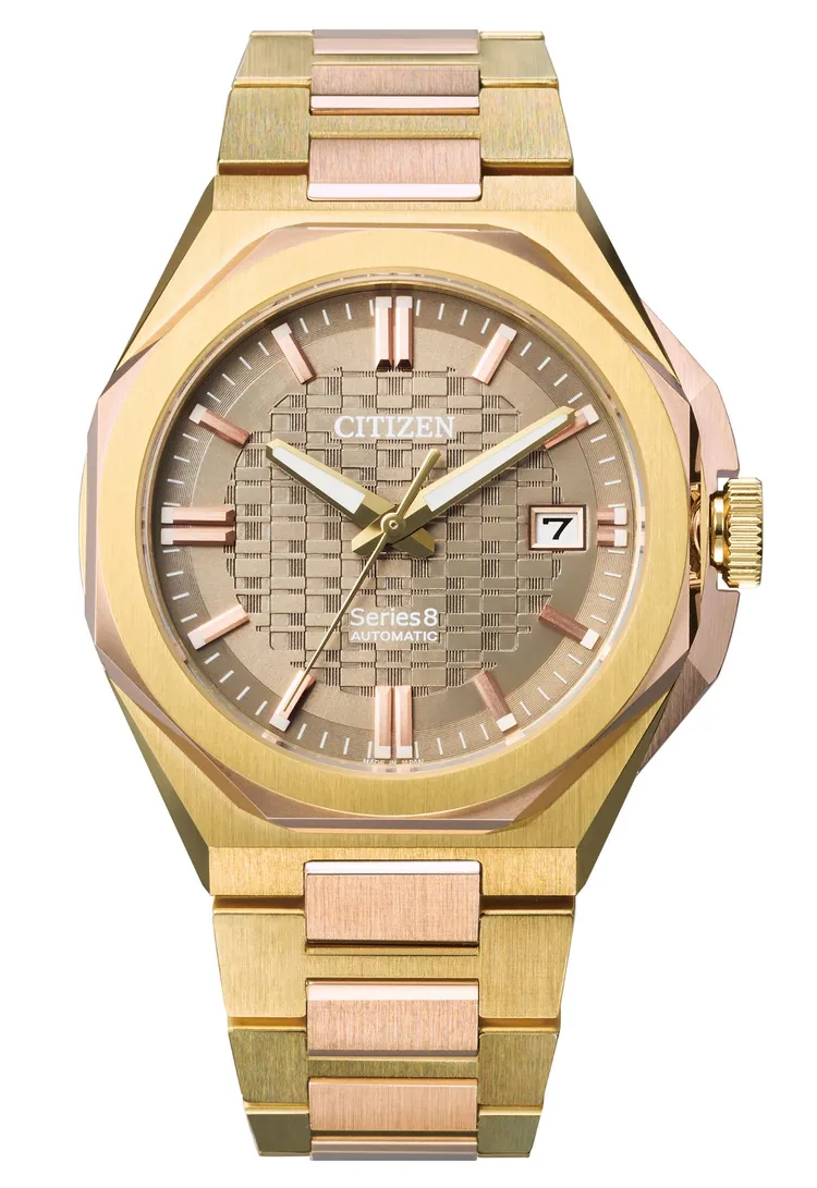 CITIZEN Series 8市松紋面盤款腕錶NB6085-57W， 4萬6800元。品牌提供