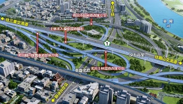 國道1號臺北交流道改善工程計畫範圍示意圖。高公局提供