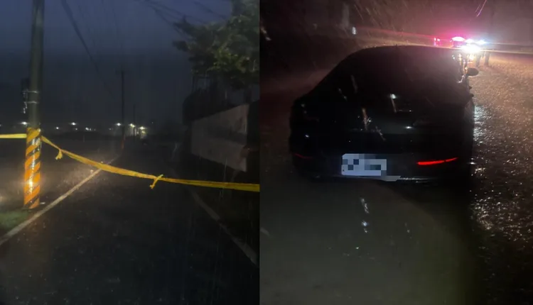 車輛因積水拋錨，警消今天凌晨3時許救出受困3人，但當時積水僅有半個輪胎高。警方提供