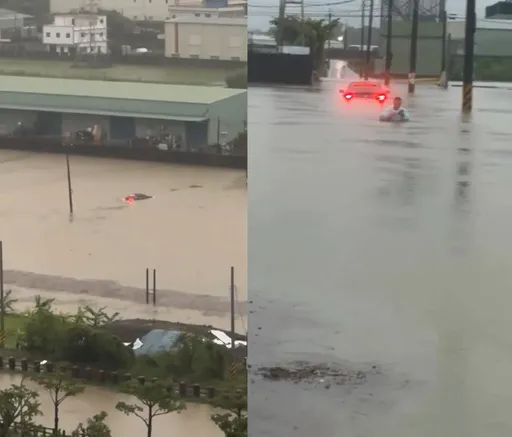 高雄雨超大！　轎車快滅頂網友驚呼　警消救人時水才半個輪胎高