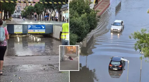 西班牙暴雨大街變河流　路人被沖倒垃圾桶水上漂