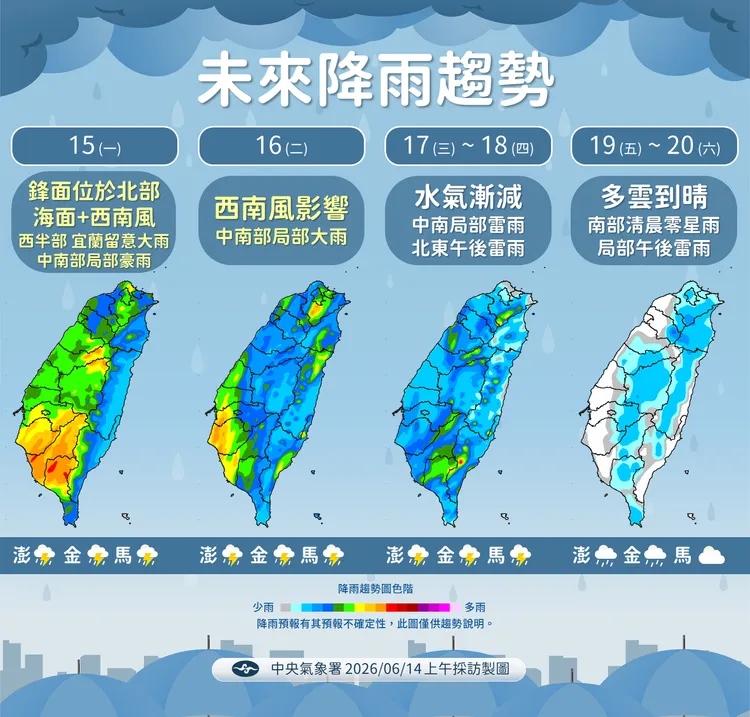 降雨趨勢。氣象署提供