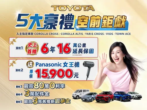 TOYOTA祭出6月購車5大優惠　指定車款首度享6年16萬公里延長保固