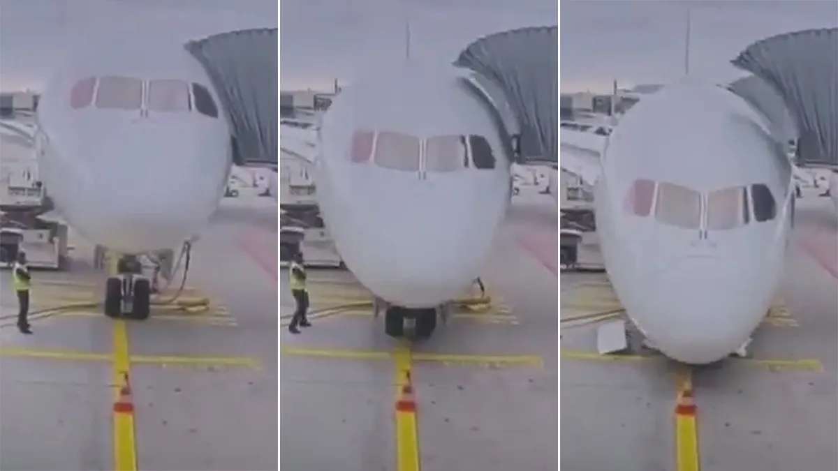 誇張影片｜波音787前起落架突坍塌　漢莎航空客機重砸地面