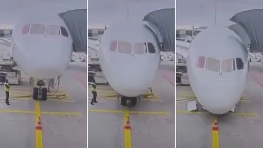 誇張影片｜波音787前起落架突坍塌　漢莎航空客機重砸地面
