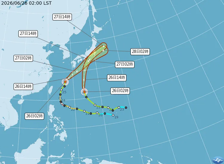 氣象署颱風路徑潛勢預報。中央氣象署