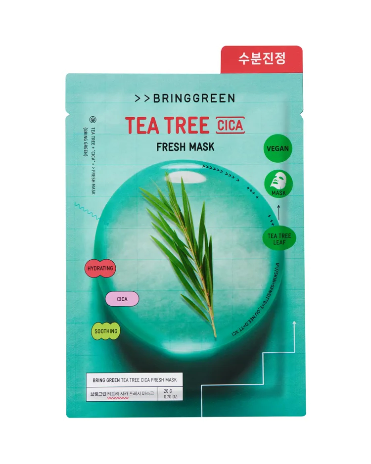 BRINGGREEN茶樹積雪草舒敏保濕面膜。品牌提供