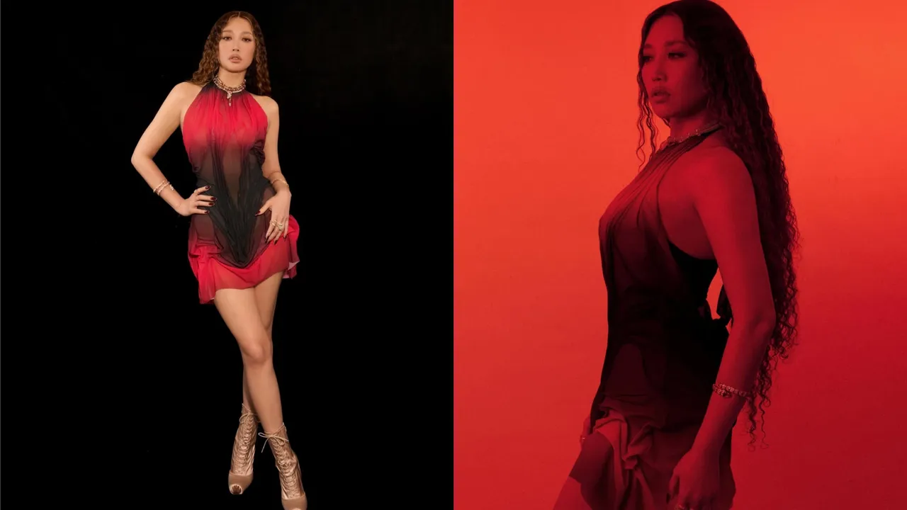 A-Lin換上DI PETSA濕水感紅黑色洋裝挑戰唱跳舞台。翻攝A-Lin IG