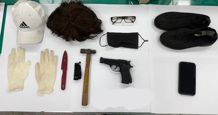 警方查扣許男作案工具，詢後將依強盜罪移送南投地檢偵辦。民眾提供
