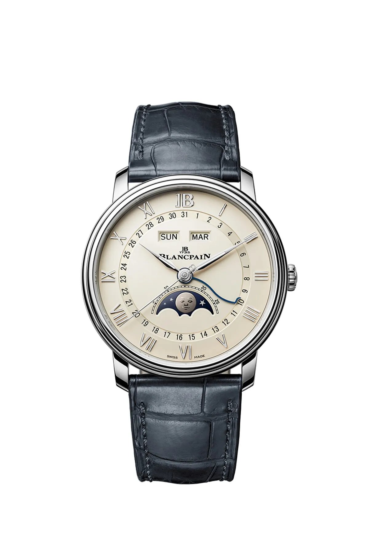 Blancpain Villeret系列全日曆月相腕錶，
53萬9000元。品牌提供